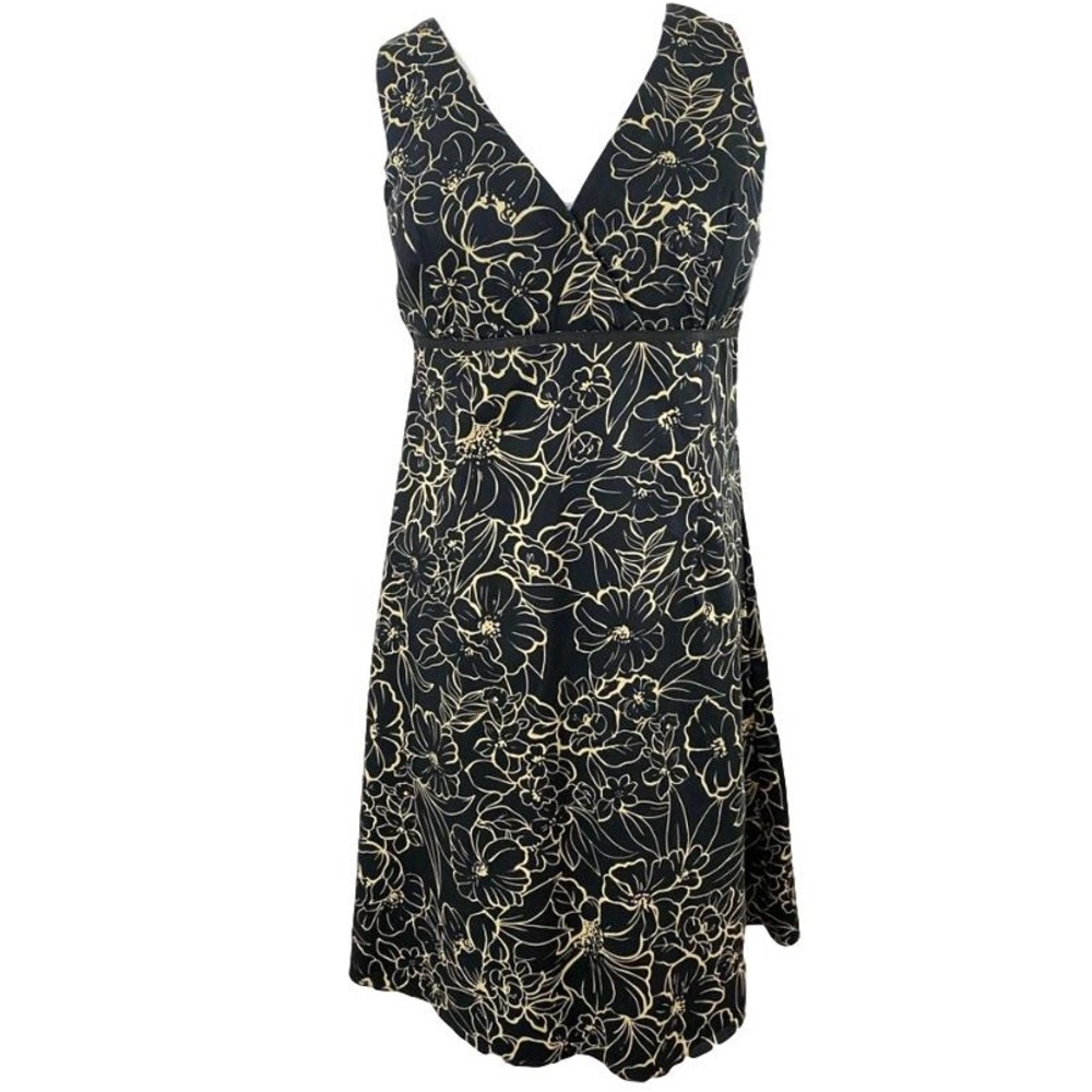 Black Tan Floral Print Empire Dress size 16